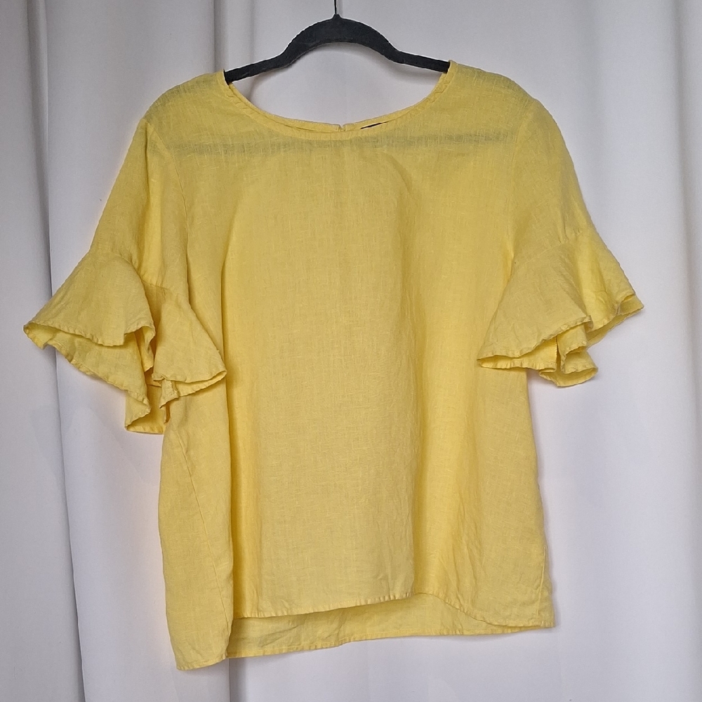 For Cynthia Bright Lemon Yellow Linen Top Size Large